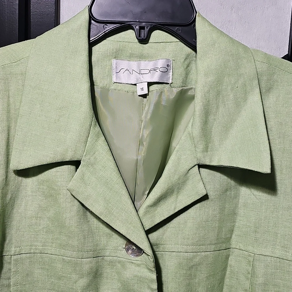 Sandro Light Green Linen Blazer Size 16 New - Picture 3 of 7